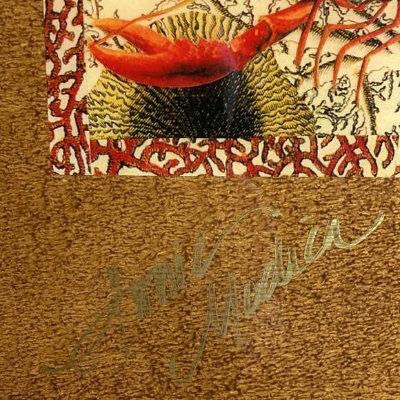 Annie Modica Signed Lobster Coral Stripe Decoupage Style Handle Tray Artisan - Picture 4 of 16